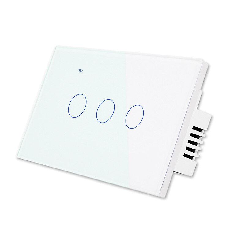 Us Wifi+rf Smart Lights Wall Touch Switch App Voice Remote Control Wireless Lamp Smart Home Switch,3 Gang 1/2 Way