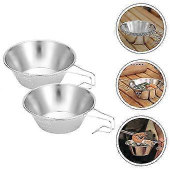 Stainless Steel Camping Bowls 2 Pack, Portable with Handle & Scale for Outdoor Activities
