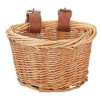 Kids Bike Basket Bicycle Wicker D-shaped Baskets Child Scooter Front Storage With 2 Leather Strap For Cycling Accessories