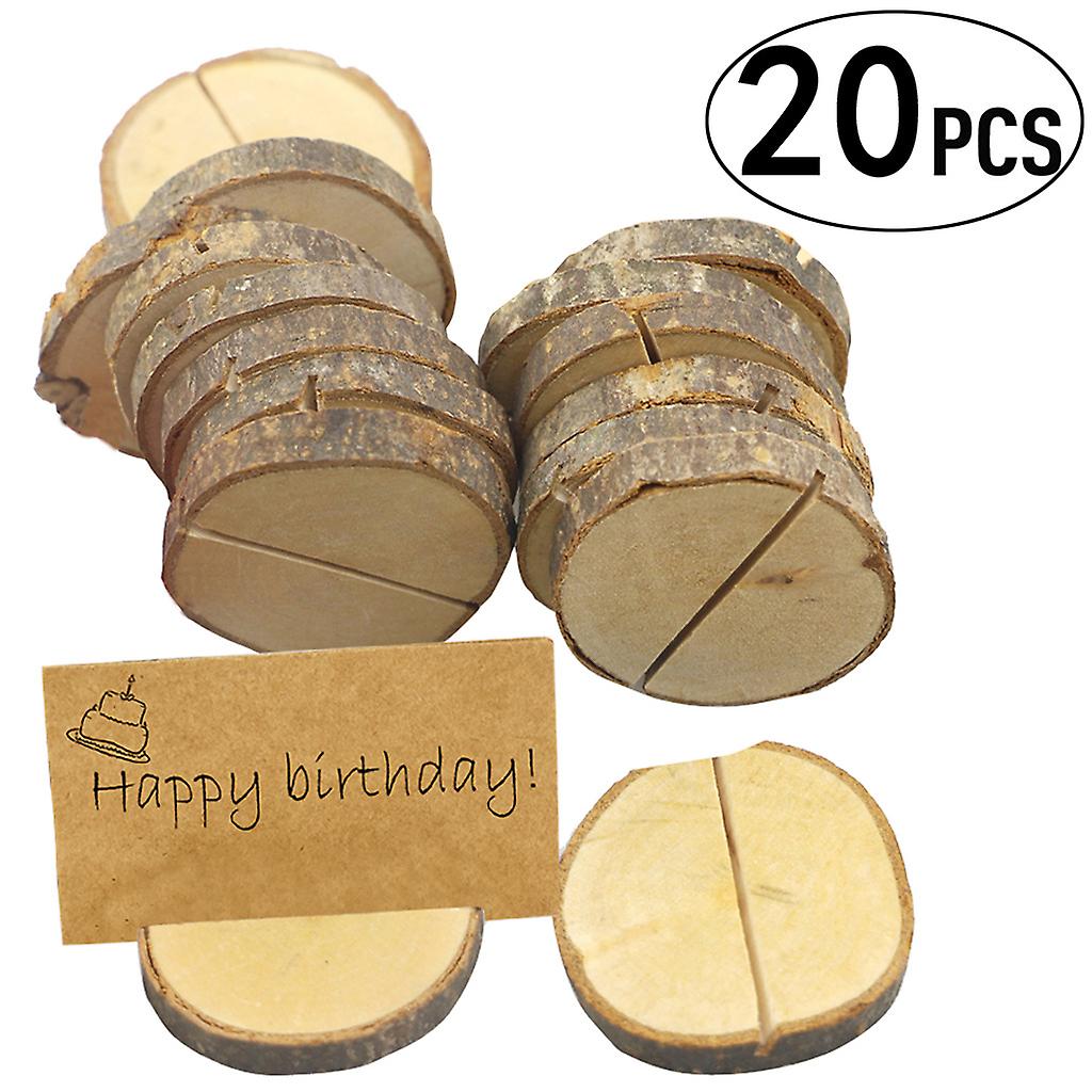 20pcs Wooden Artware Log Bark Card Clip Wedding Home Festival Decoration Message Card Base