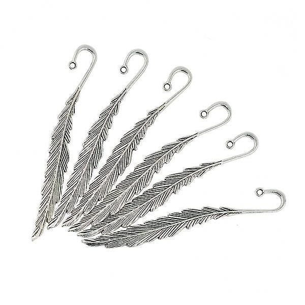 2x6Pieces 3D Tibetan Silver Beading Feather Bookmarks With Loop for DIY Making