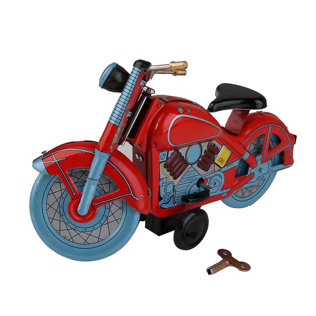 Red Motorcycle Wind Up Tin Toy