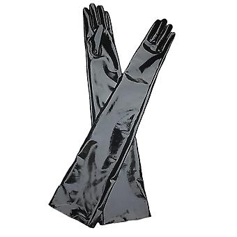 Sexy kvinner S lange hansker Ladies Patent Leather hansker Shiny Black Party Evening Overlength Long Glove Pu Bright Leather Til salgs
