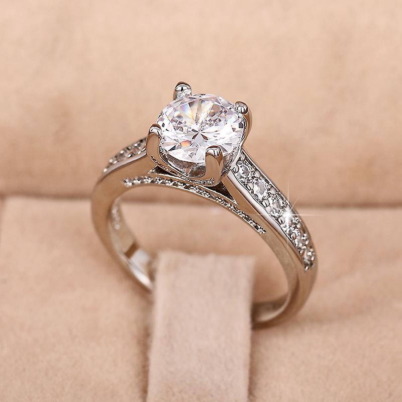 Elegant 925 Silver Plated Wedding Ring With 4 Claw Setting And 15 Ct Zircon - Perfect For Couple Engagement And Fine Jewelry