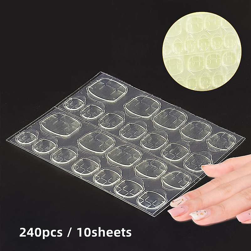 120/240 adet Press-on Tırnak Uçları İçin Güçlü Yapıştırıcı Tutkal Bant - Yanlış Tırnaklar İçin Çift Taraflı Yapışkan Film - Pembe Sarı Ve Şeffaf - Uygulaması Kolay