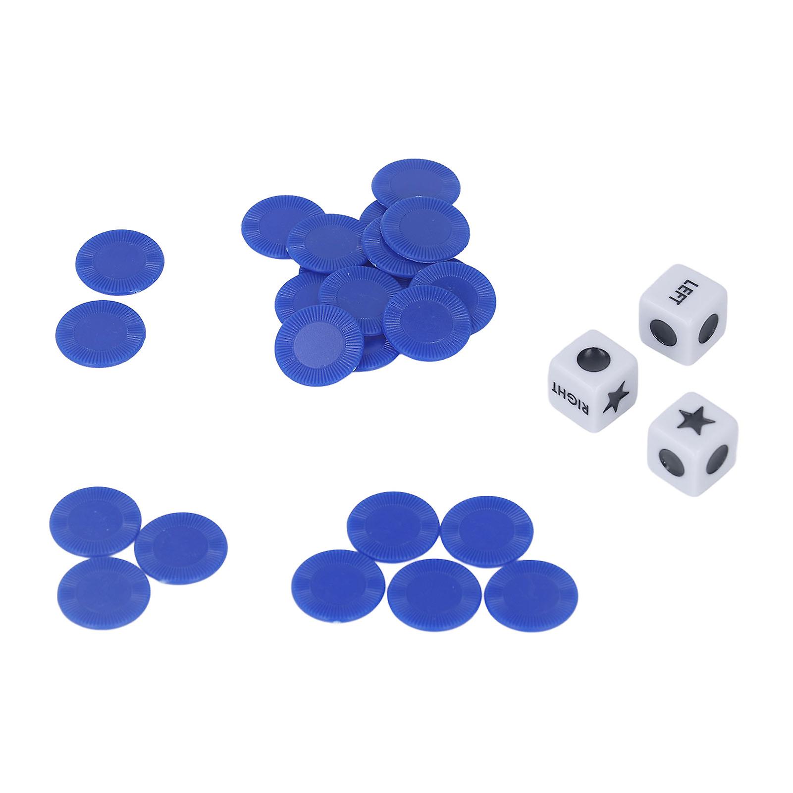 Left Right Dice Game Set Acrylic 3 Dice 24 Chips, Clear Signs Sturdy Party Game for Friends Family Fun