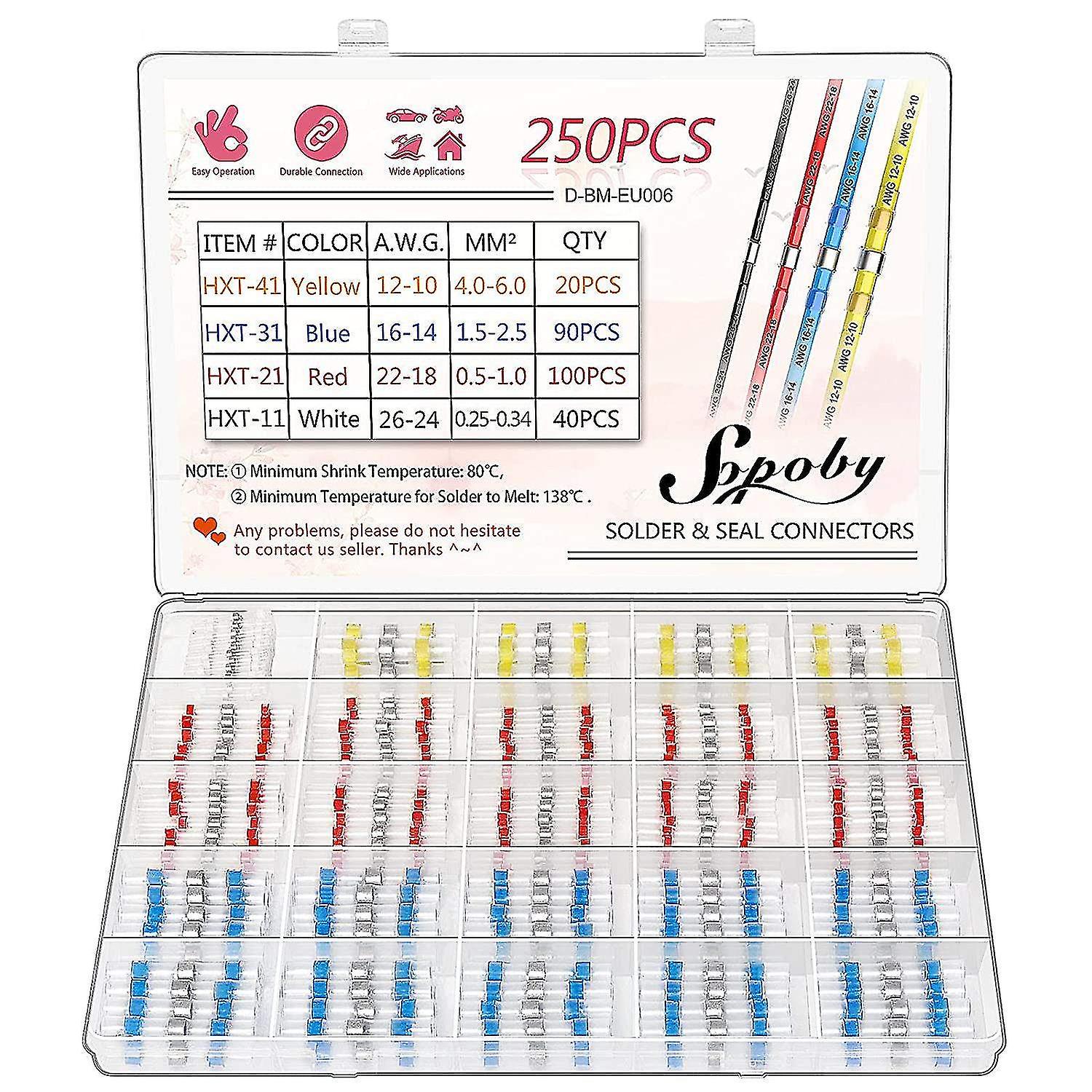 280 Pcs Solder Joint Wire Connector, Sopoby Heat Shrink Solder Butt Seal Insulated Electrical Connec