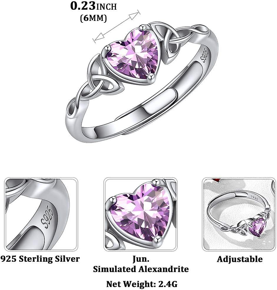 Celtic Knot Birthstone Ring - 925 Sterling Silver Trinity Knot Promise Ring With Heart Birthstone
