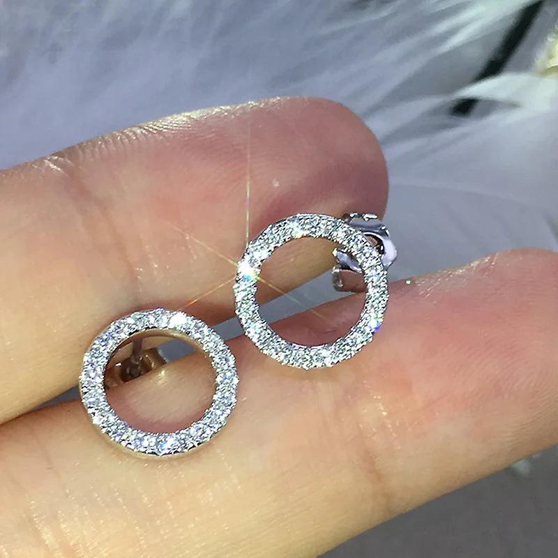 Women Earring Girl Stud Ear Drop Versatile Dazzling Circle Crystal Cubic Zirconia Minimalist Teens