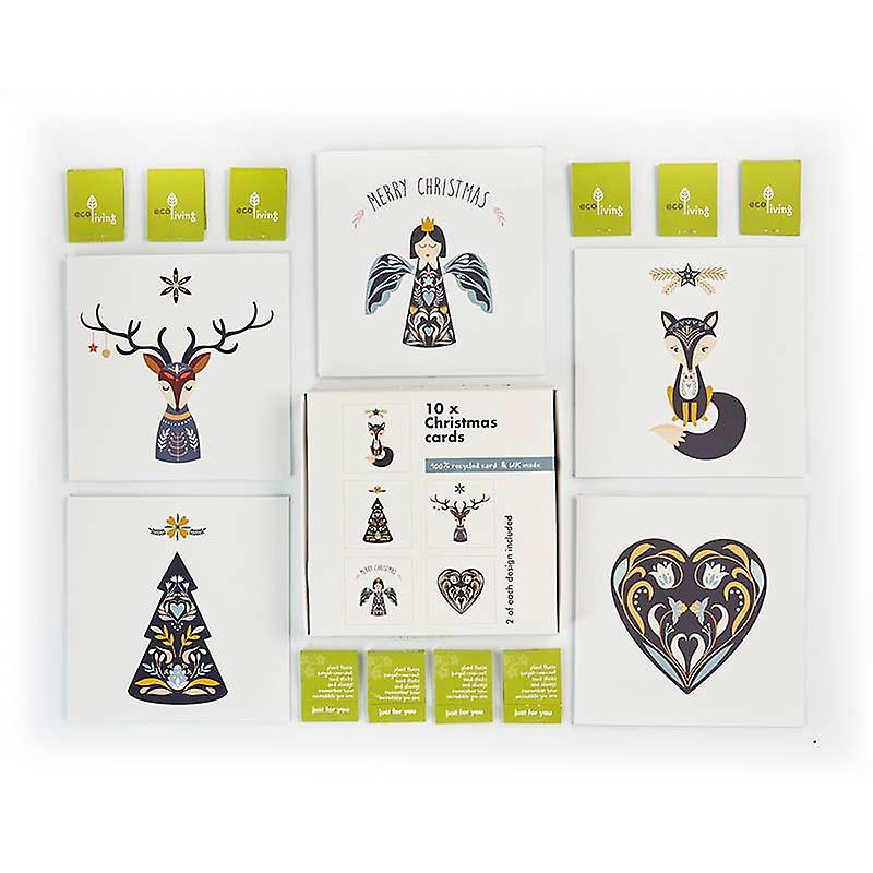 Recycled Multipack Christmas Cards 10 Pack - Scandinavian Folk