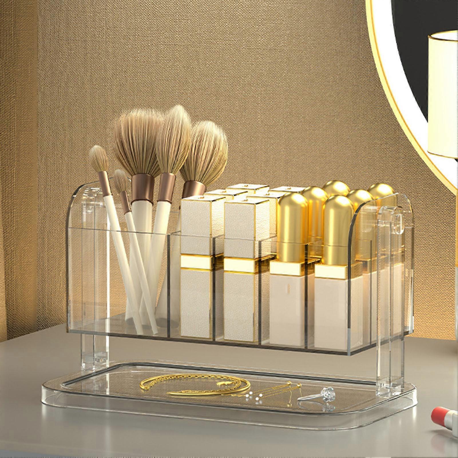 Compact Clear Lipstick Holder with Dividers for Desktop Makeup Storage