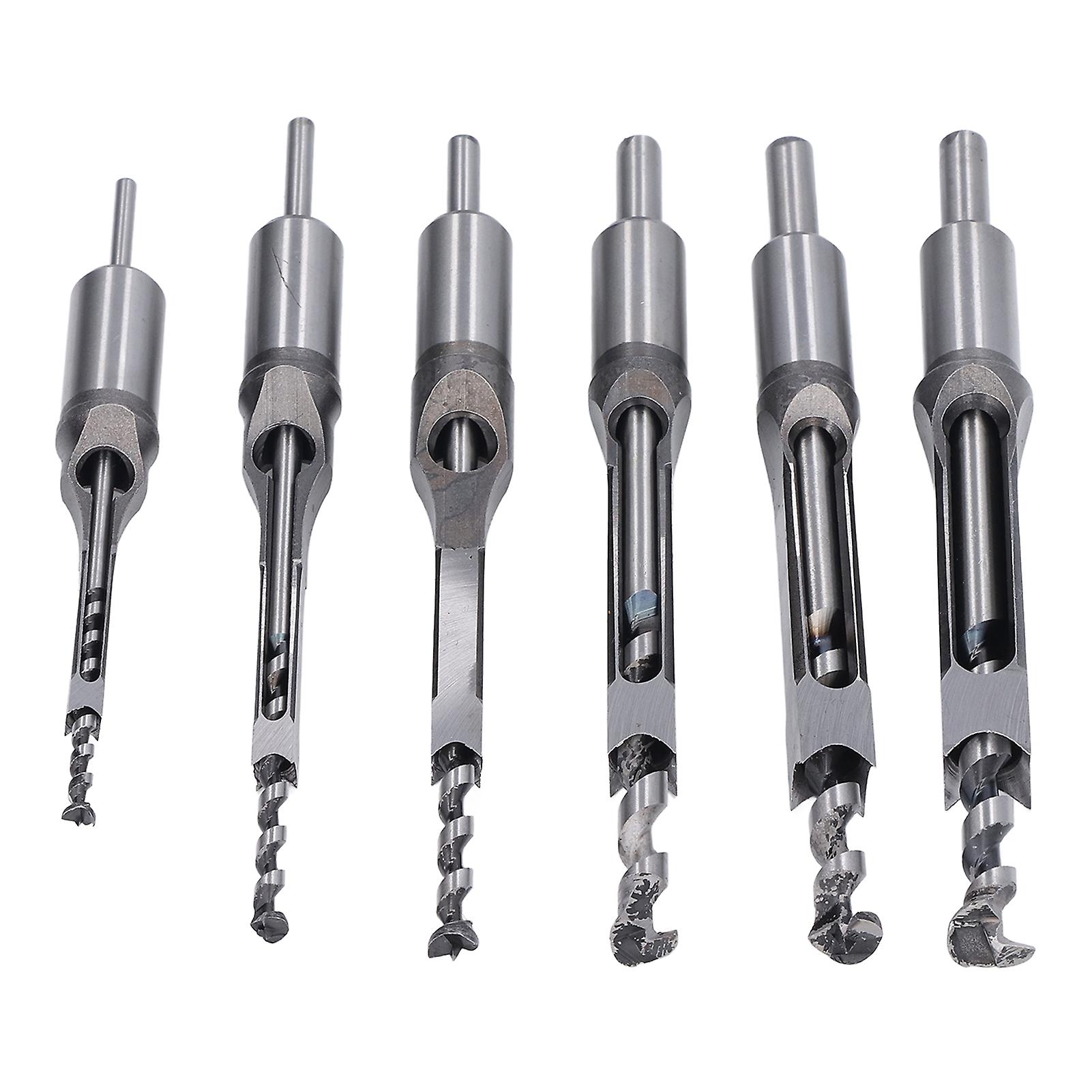 6Pcs Square Hole Mortiser Drill Bit Alloy Steel Adjustable Mortising Chisel Woodworking Tool