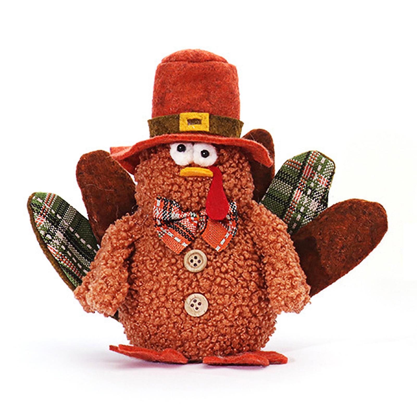 Turkeys Shape Dwarf Plush Doll with LED Light Thanksgiving Rudolph Decoration