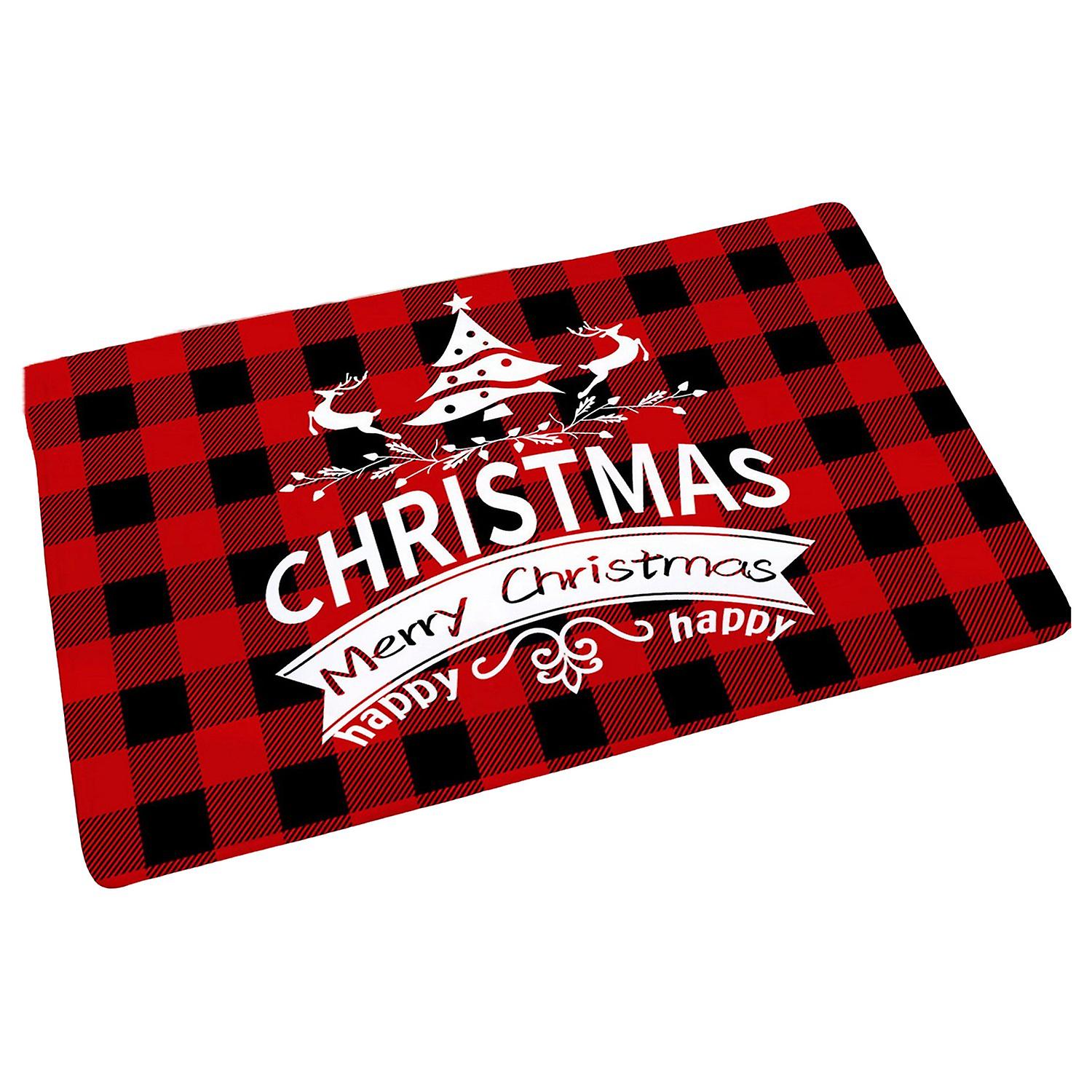 Floor Carpet Non-slip Xmas Element Quick Drying Red Plaid Letter Pattern Christmas Doormat Home Deco