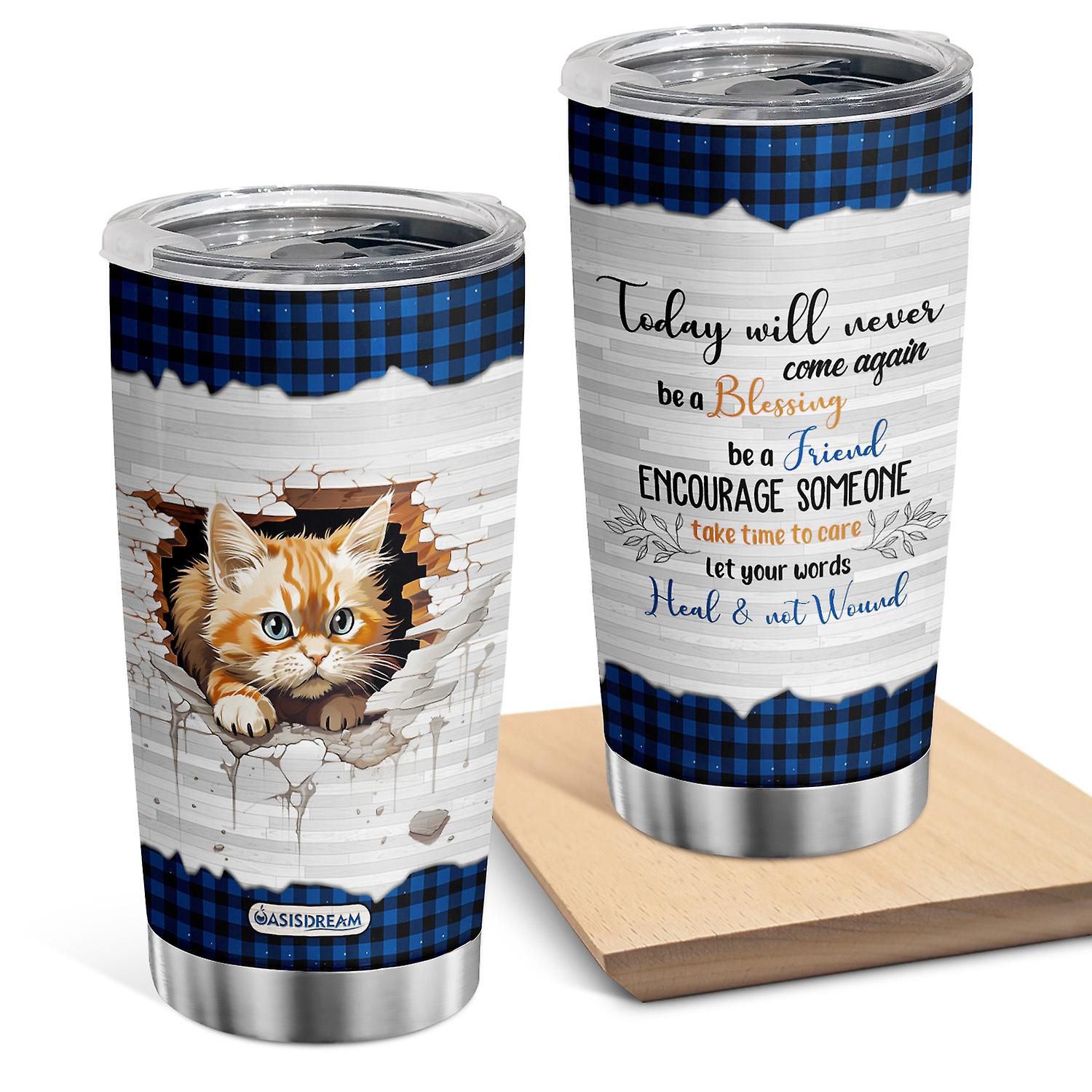 Oasisdream Cat Print Tumbler 20oz Tazza da caffè a doppia parete in acciaio inossidabile con coperchio