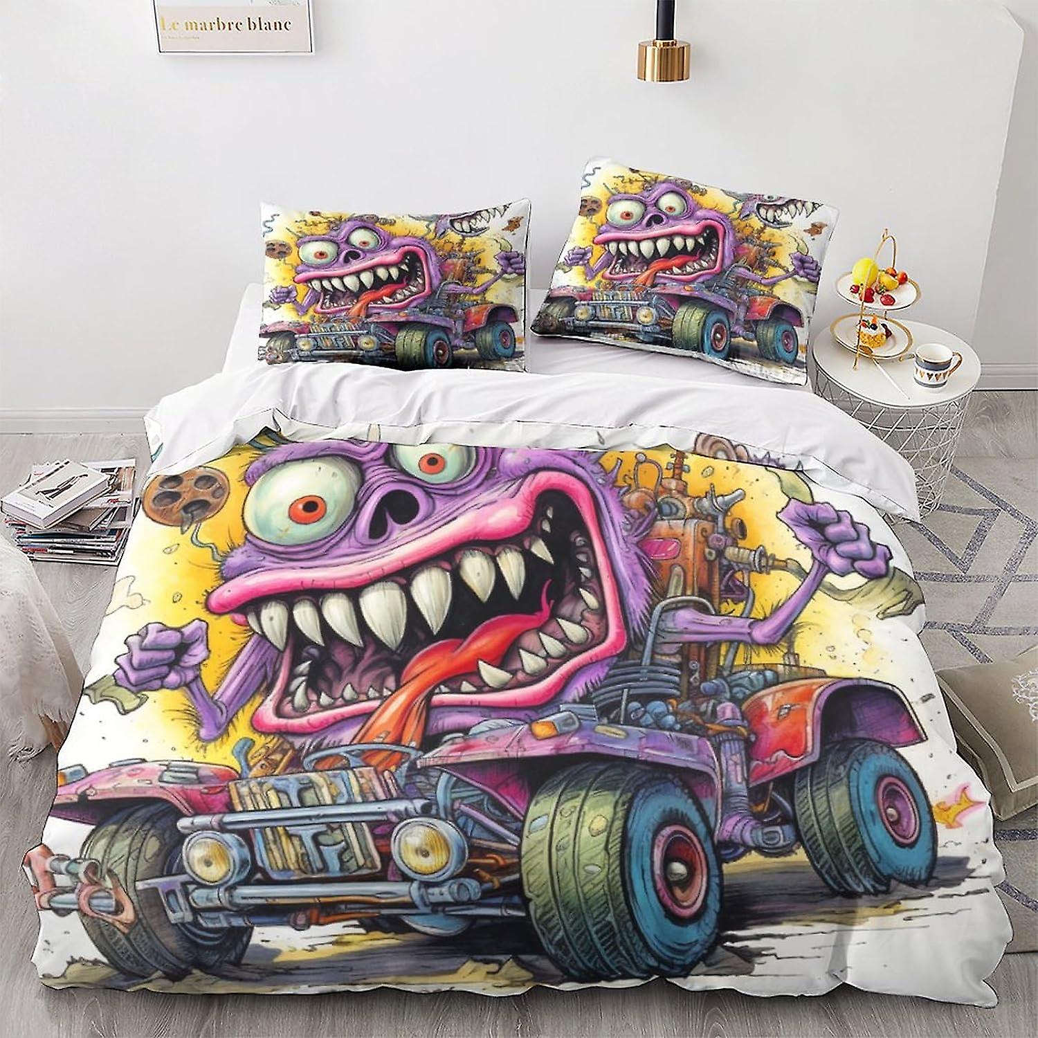 Monster Påslakan,Tecknad sängkläder för barn Tonåringar Vuxen,Vintage Car Quilt Cover,Ung stil Täcke Täcke Lättviktsdekor i sovrummet