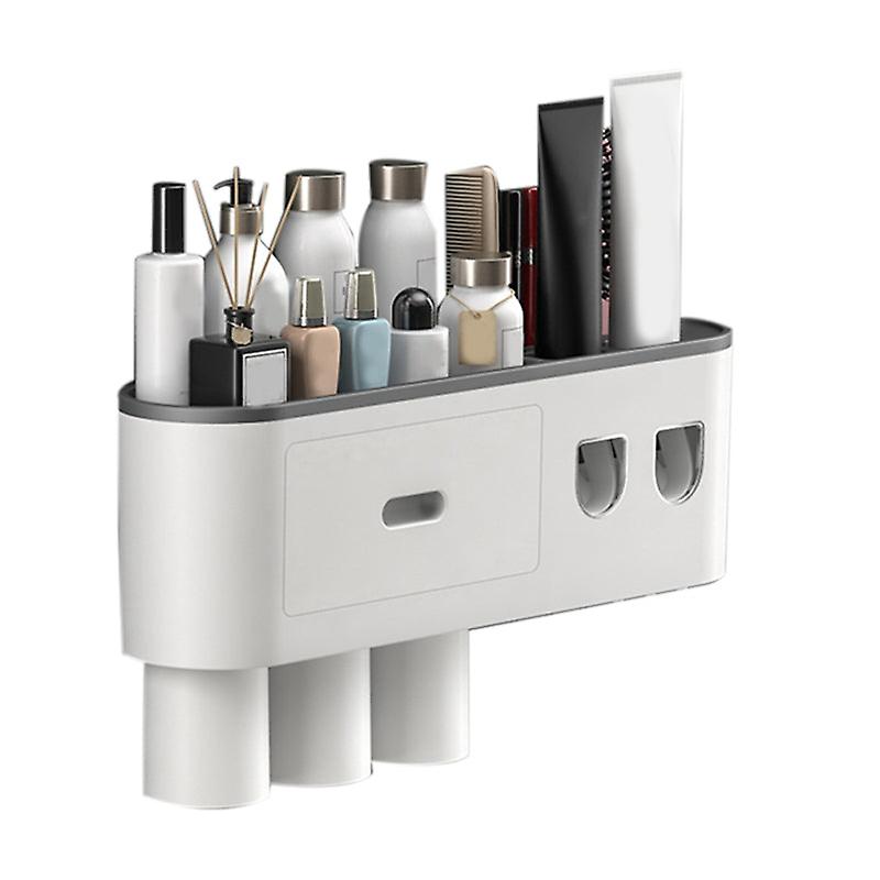 Magnetic Adsorption Inverted Toothbrush Holder Double Automatic Toothpaste Squeezer Dispenser Storage Rack