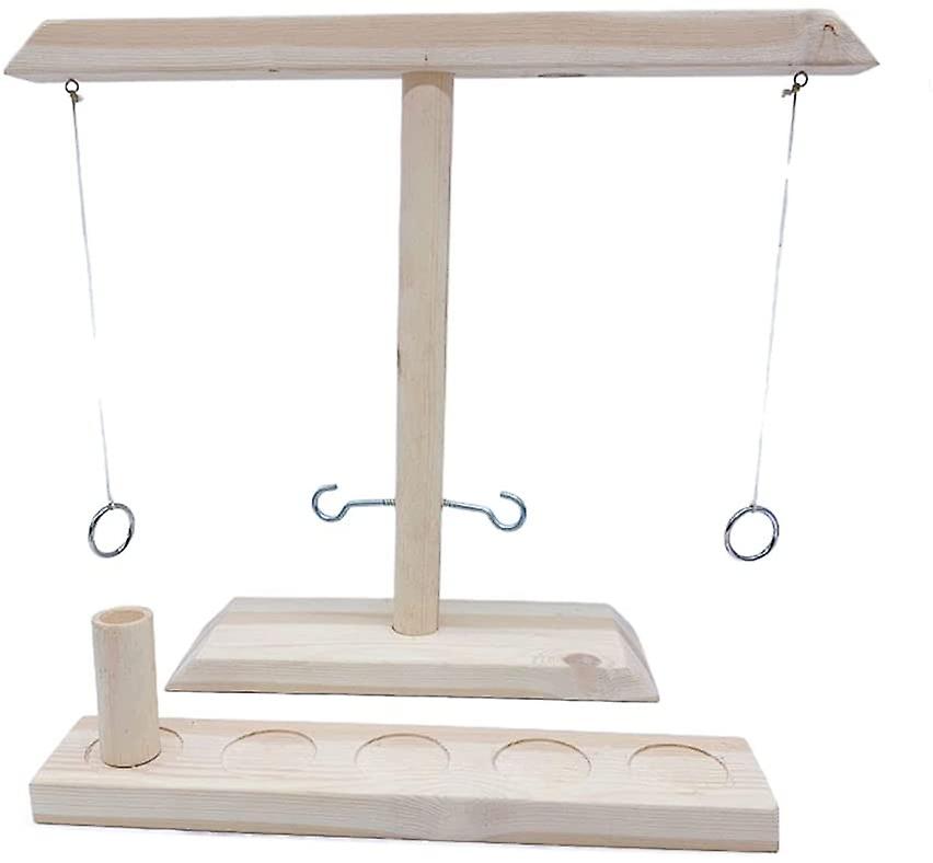 Hooks Ring Toss Games Handheld Board with Shot Ladder Bundle Handmade Wood Color rectangle