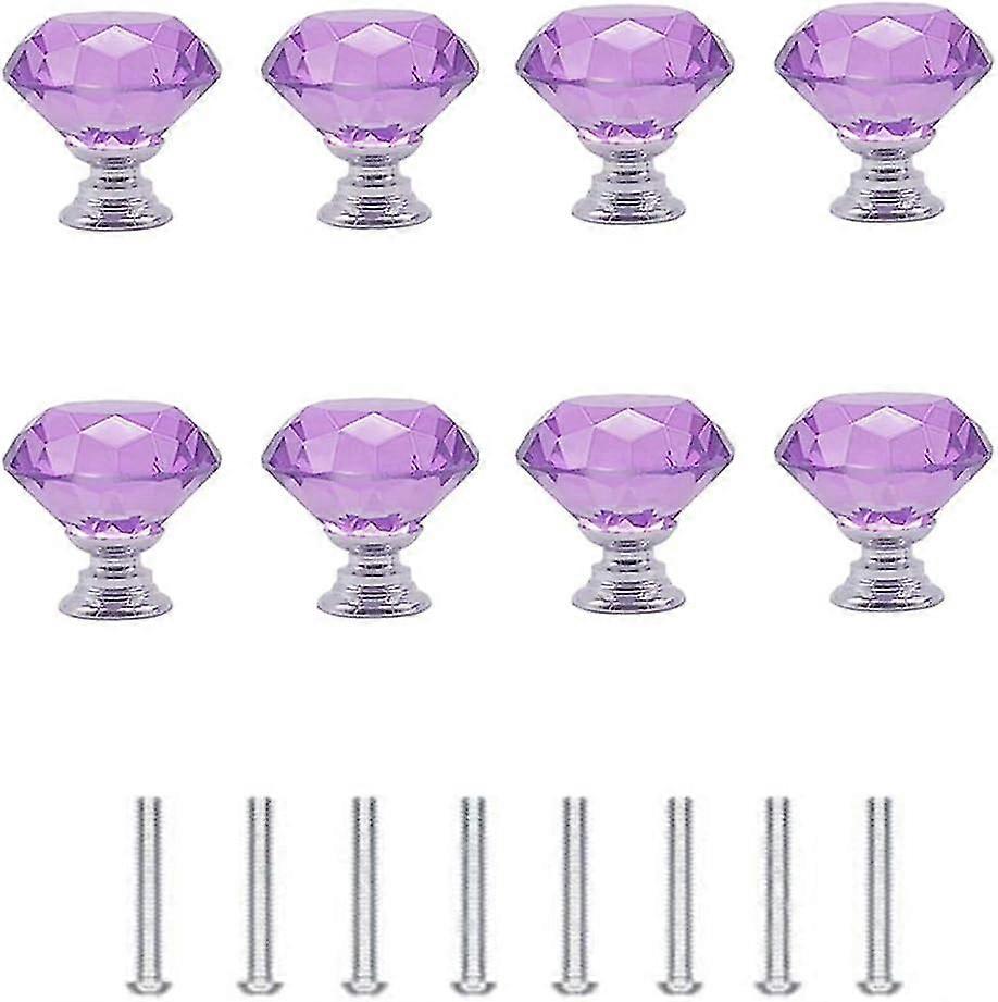 New Models8pcs 30mm Diamond Door Knobs, Crystal Glass Diamond Door Knobs With Screws (purple)