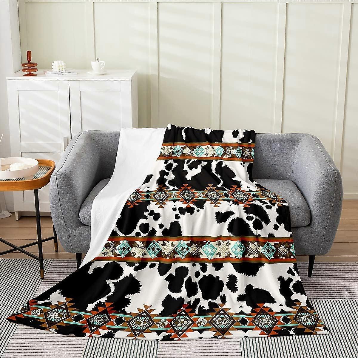 Cowhide Fleece Blanket Black White Highland Cow Blanket Western Throw Blanket Baby 30x40 Inch Exotic Aztecative Flannel Blanket Farmhouse Wild Animals