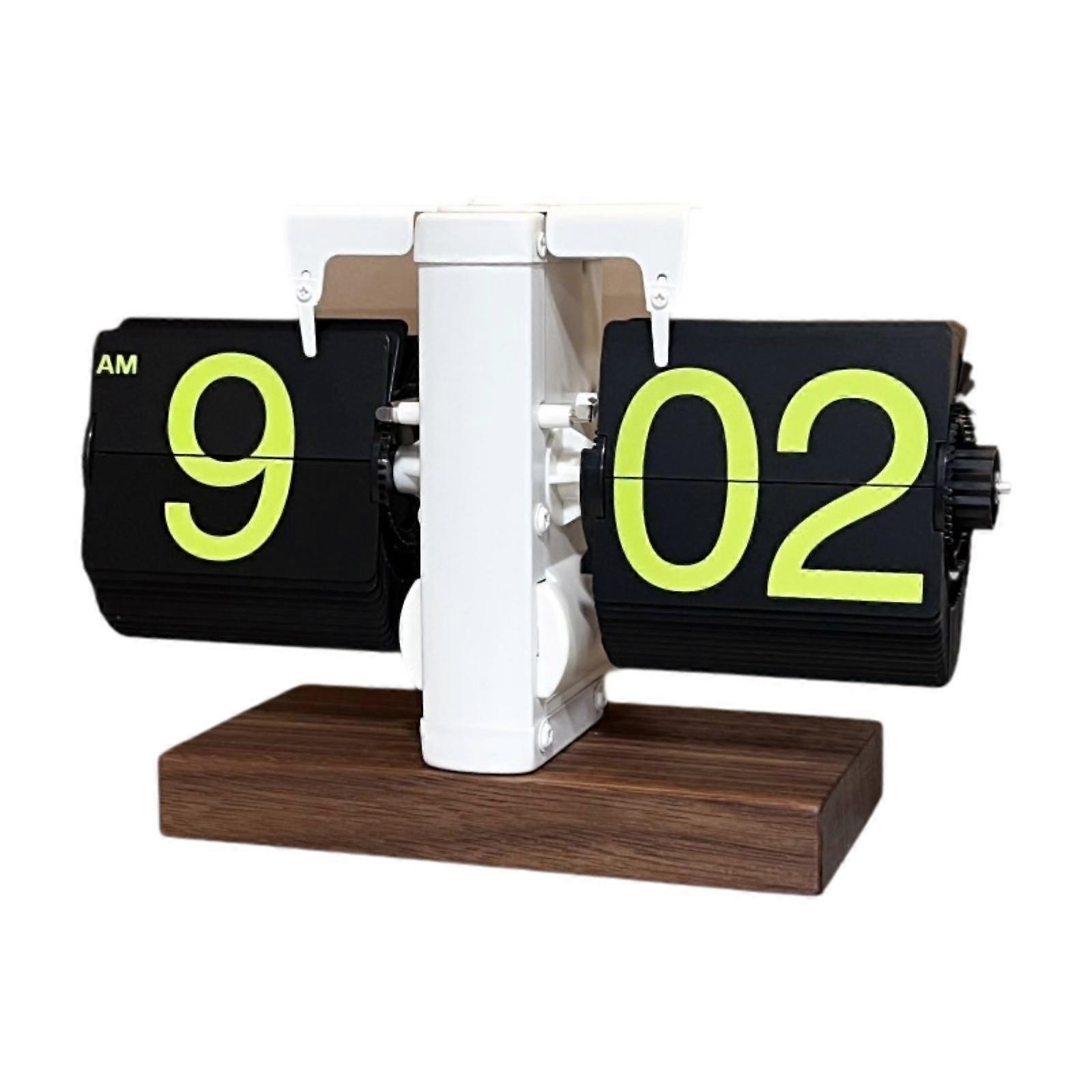 Flip Down Clock Retro Design Wood Base Automatic Page Turning Clock