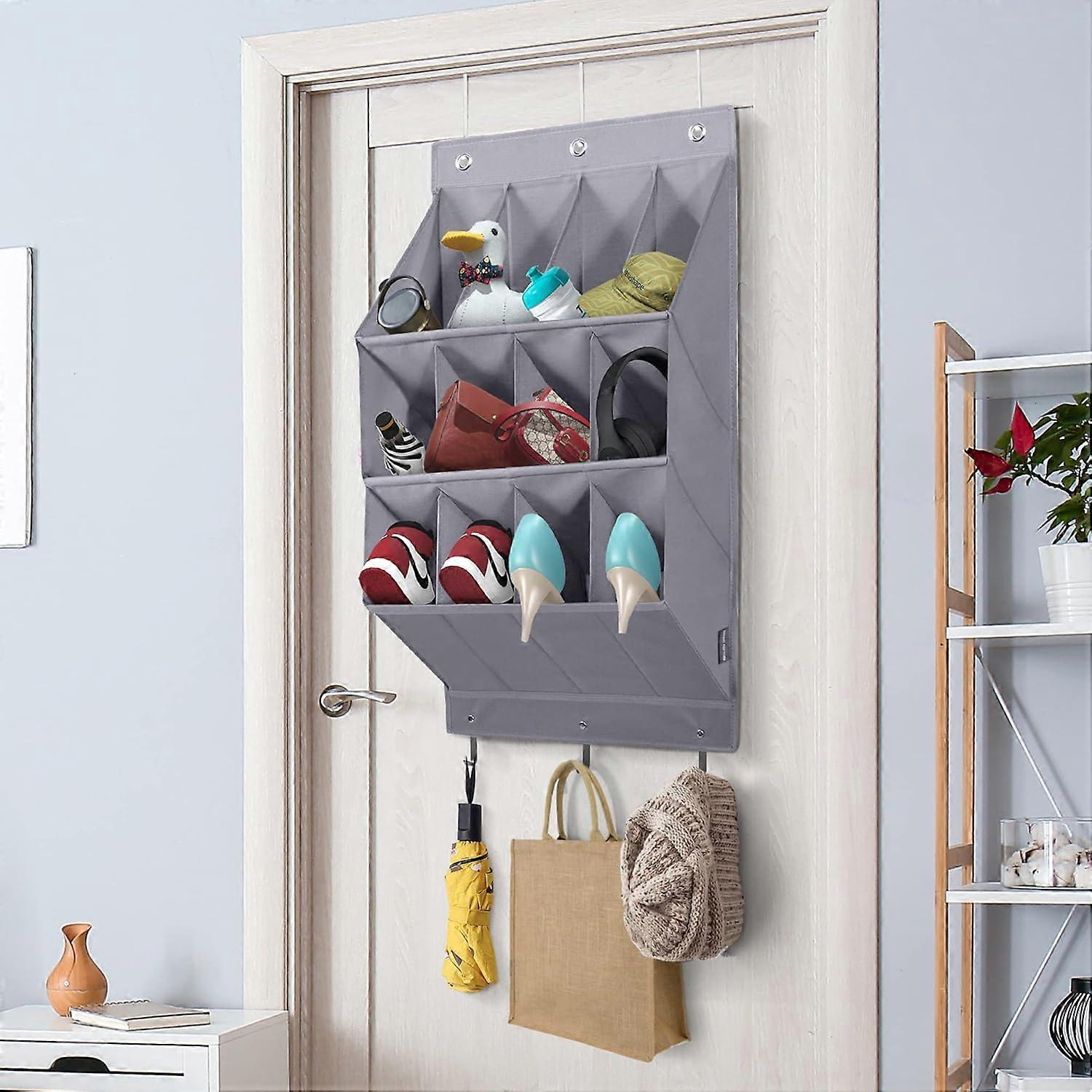 1 Pack Over The Door Shoe Organizer, Hanging Shoe Organizer for Closet with 12 Large Deep Pockets, Hanging Shoe Rack for Door Shoe Storage, Gray