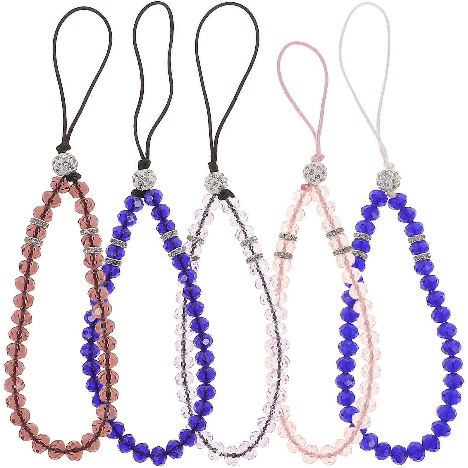 5pcs Non-slip Phone Lanyards Crystal Beads Hand Wrist Strap Short String