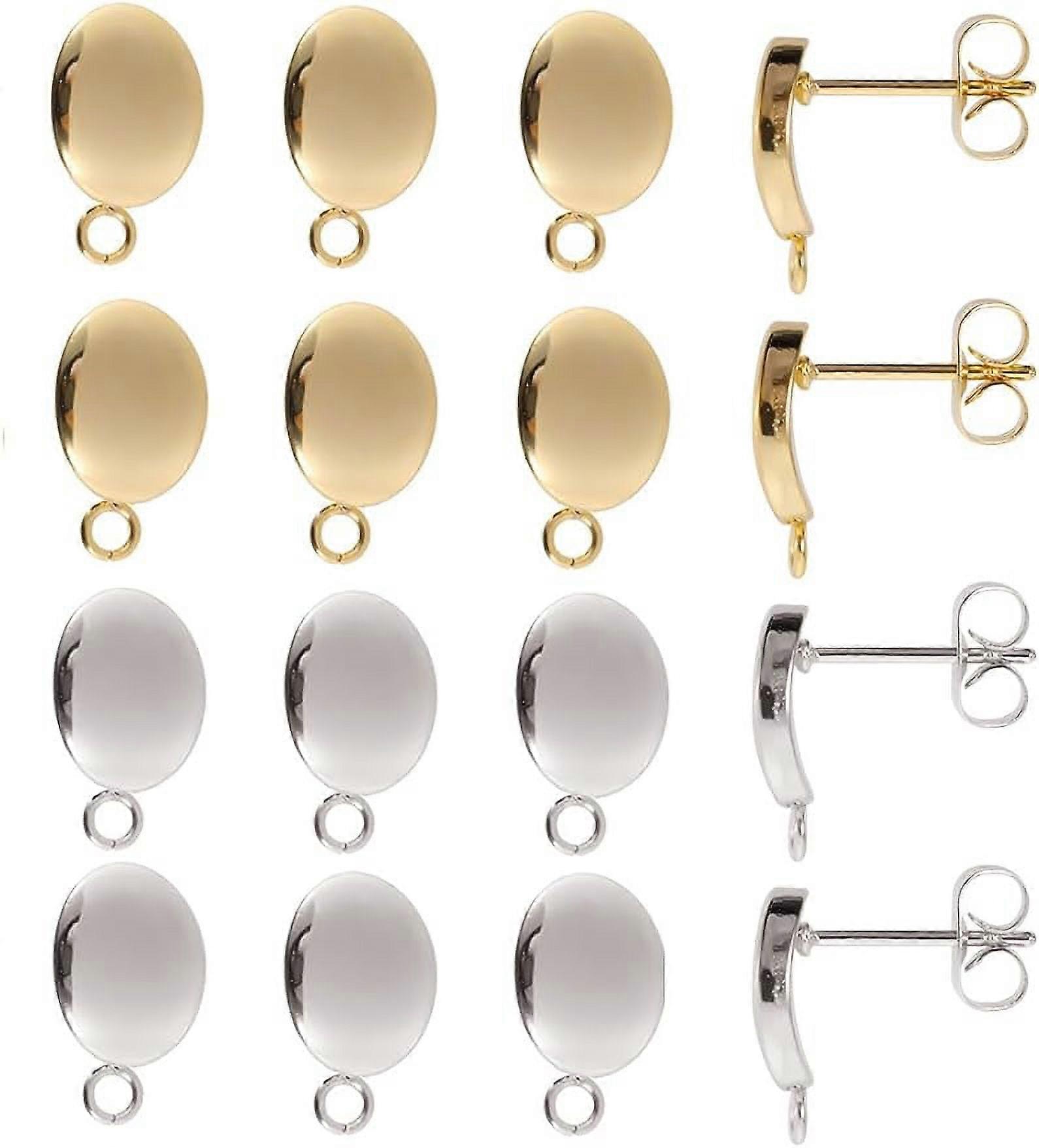1 Box 40Pcs Post Earring Findings Earring Post with Loop Stainless Steel Earring Studs Oval Earring Posts Silver Gold Ear