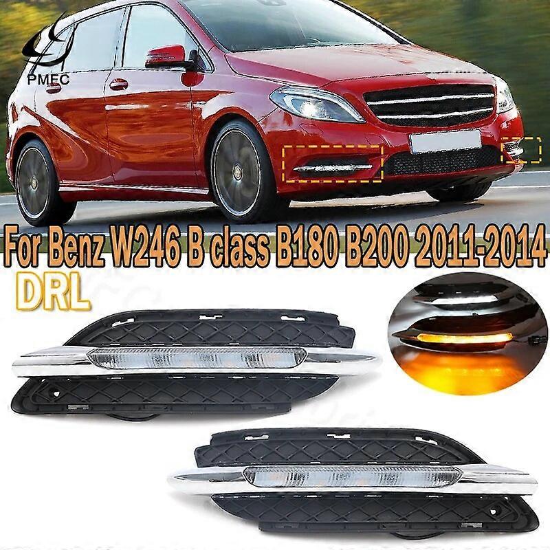 Car LED DRL Daytime Running Light White With yellow Turn Signal Function For Mercedes Benz W246 B class B180 B200 2011-2014