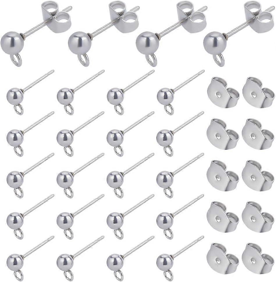 1 Box 120 Sets Ball Post Studs Ball Post Earring Studs Stainless Steel Earring Post Earring Posts with Loop Post Earring Findings for Jewelry Making A