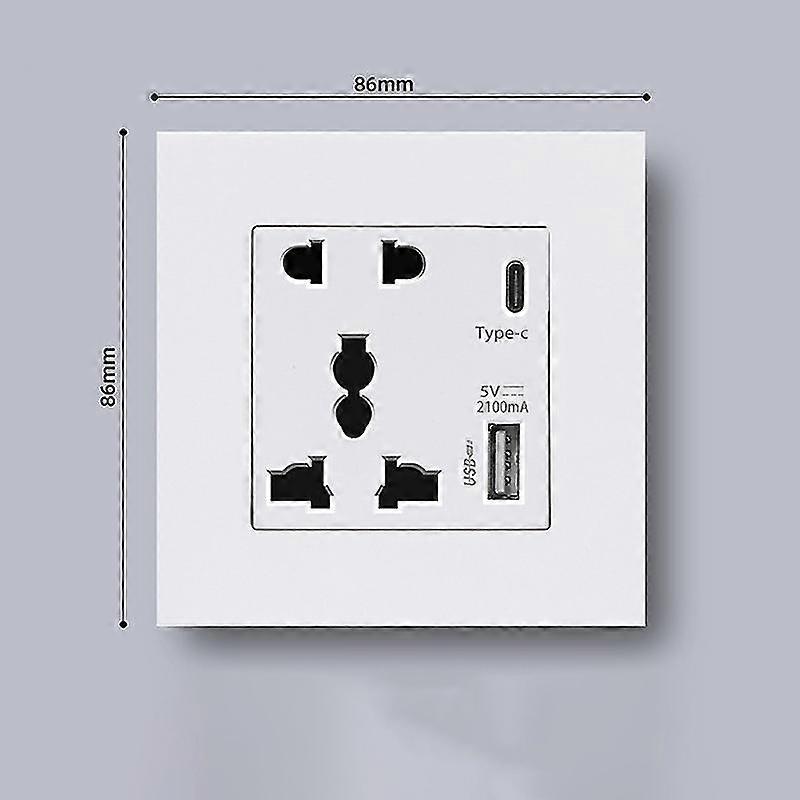 Strøm 2100ma USB Outlet Crystal Glass Panel 13a UK Wall Type C Interface Socket-YuJia