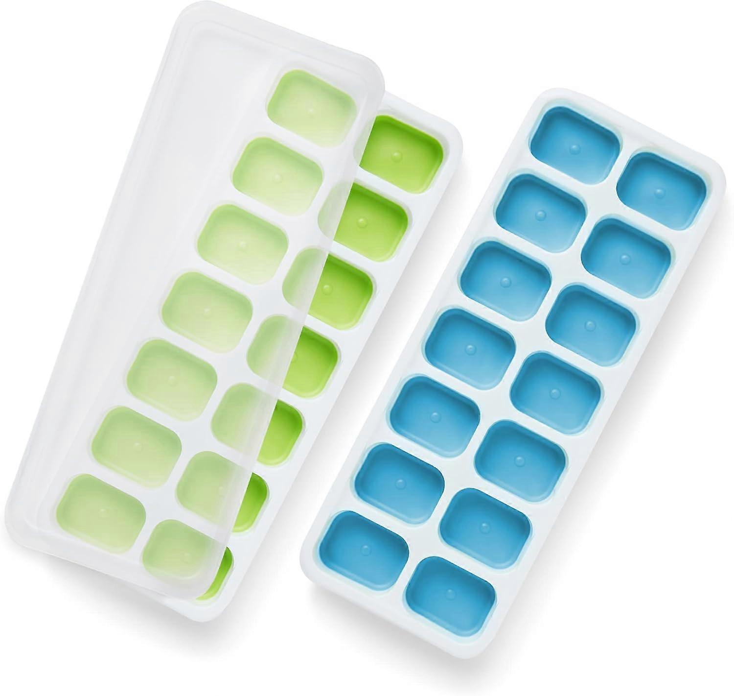 2 Pieces Ice Cube Tray Molds with Spill-Proof Removable Lids, Easy-Off Silicone, Suitable for Freezer and Beverages