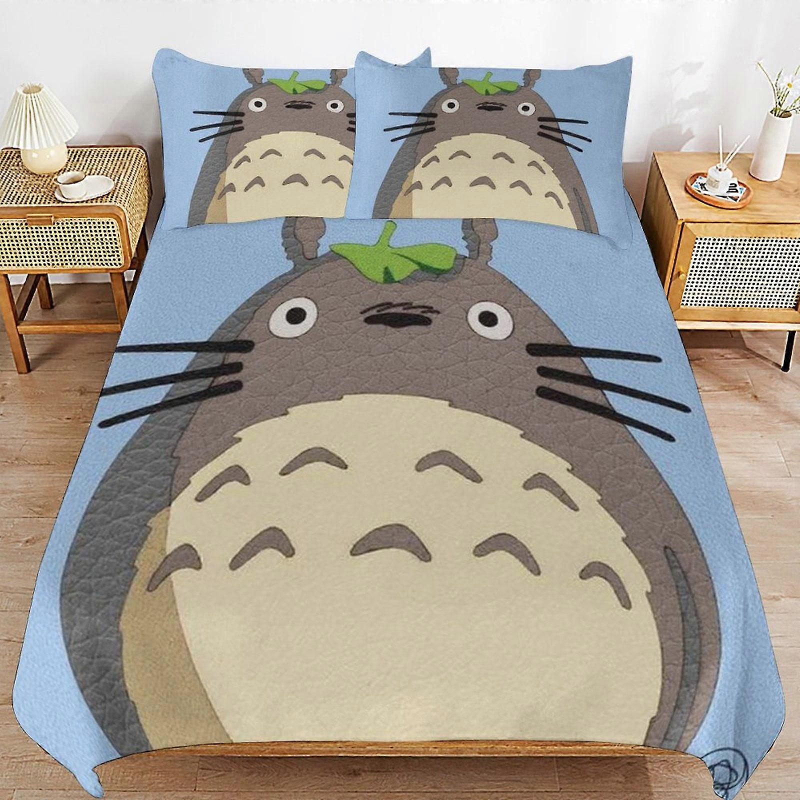 x11 My Neighbor Totoro Povlečení na postel Soupravy povlečení z mikrovlákna 3D tištěné lehké 3dílné sady přikrývek, 1 povlak na přikrývku a 2 polštáře pro děti