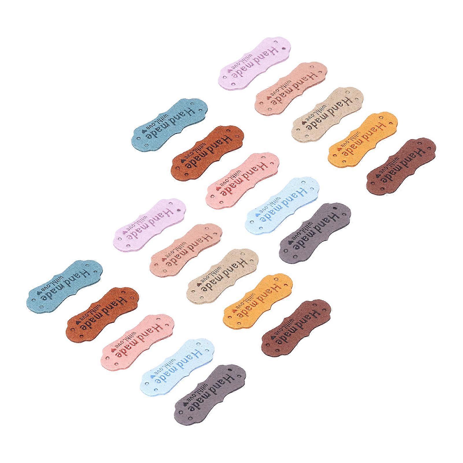 20PCS Leather Labels DIY Handcrafted Wear Resistance Leather Tag Durability Random Color Embossed Tag for Present Knit