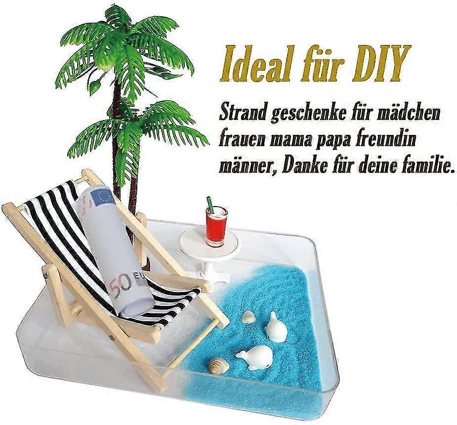 KARLOR Miniatur Strand Deko - 2 Liegestühle + Sonnenschirm Tisch