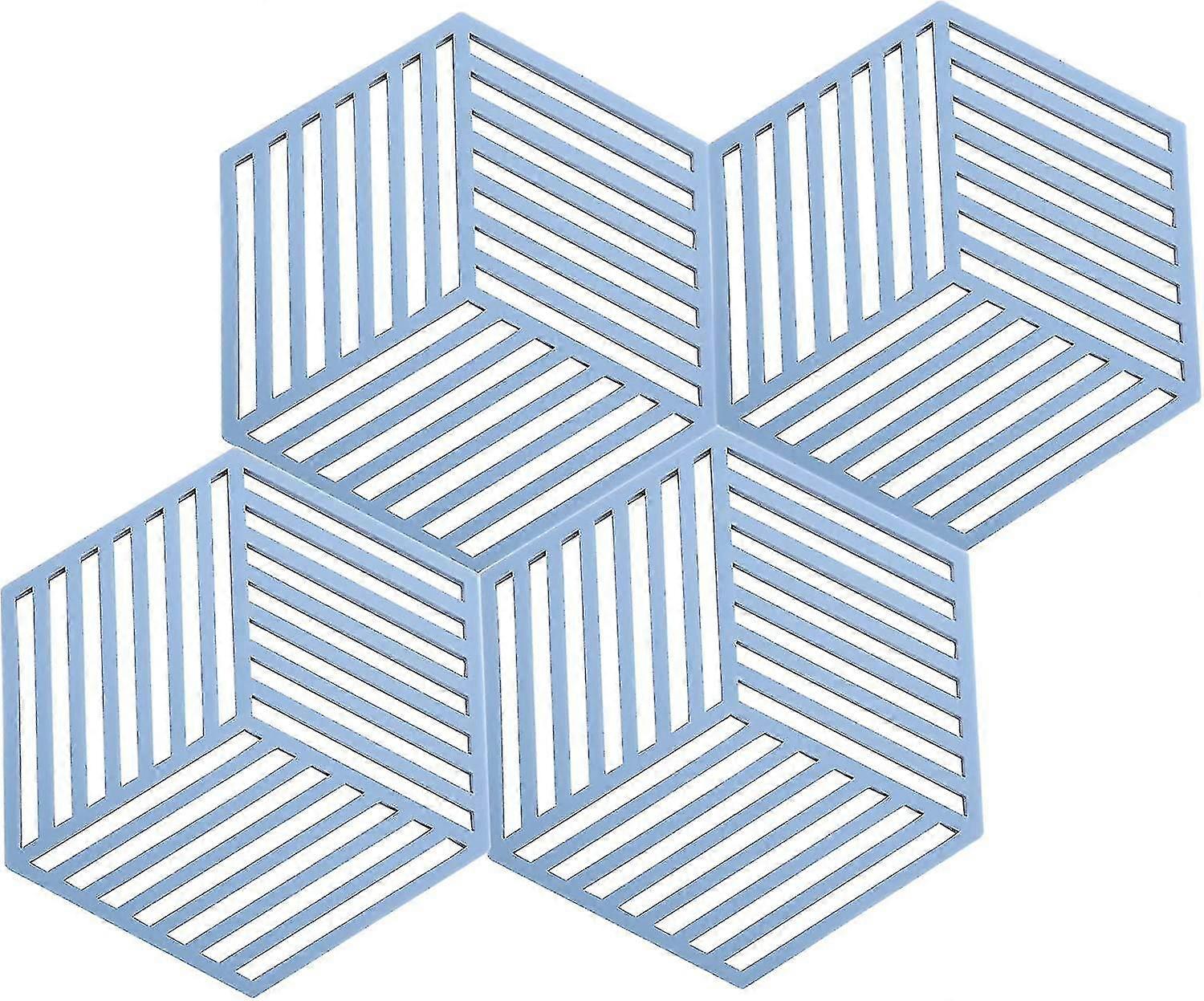 4pcs Blue Silicone Kitchen Mat For Worktop, Table Protector Heat Resistant Trivets For Kitchen, Non-slip Table Mats And Coasters With Holder-sfygv