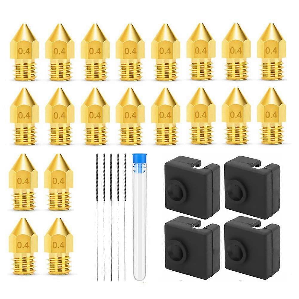 3D Printer Nozzles 0.4MM MK8 3 Nozzles 20 Pcs with 4Pcs Heater Block Silicone Covers,for 3 V2 with
