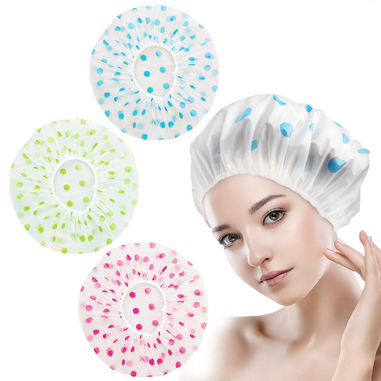 Pack of 3 Shower Cap,Reusable Waterproof Shower Caps,Plastic Shower Cap,Elastic Bath Cap,Night Headwear, Soft Hair