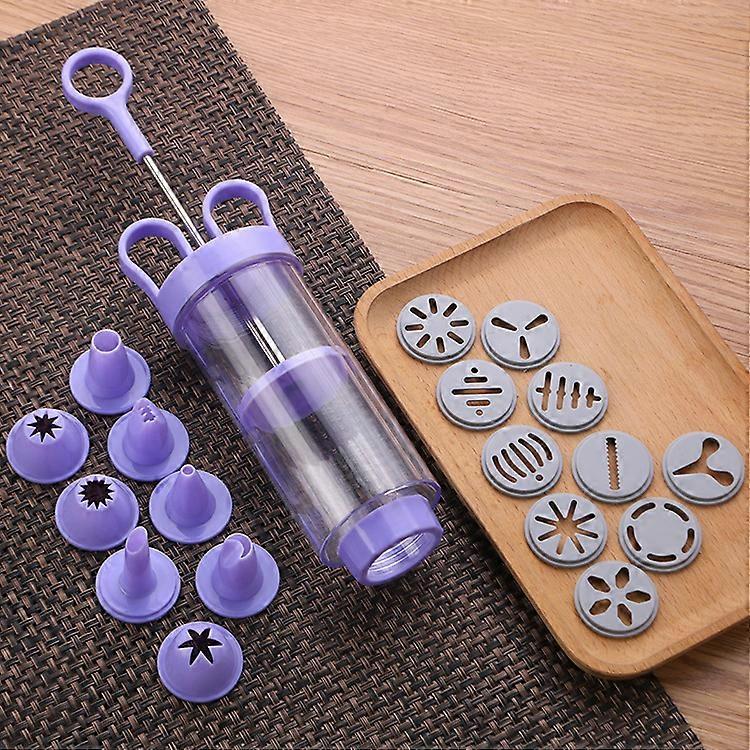 Decorating gun with 8 piping tips, purple