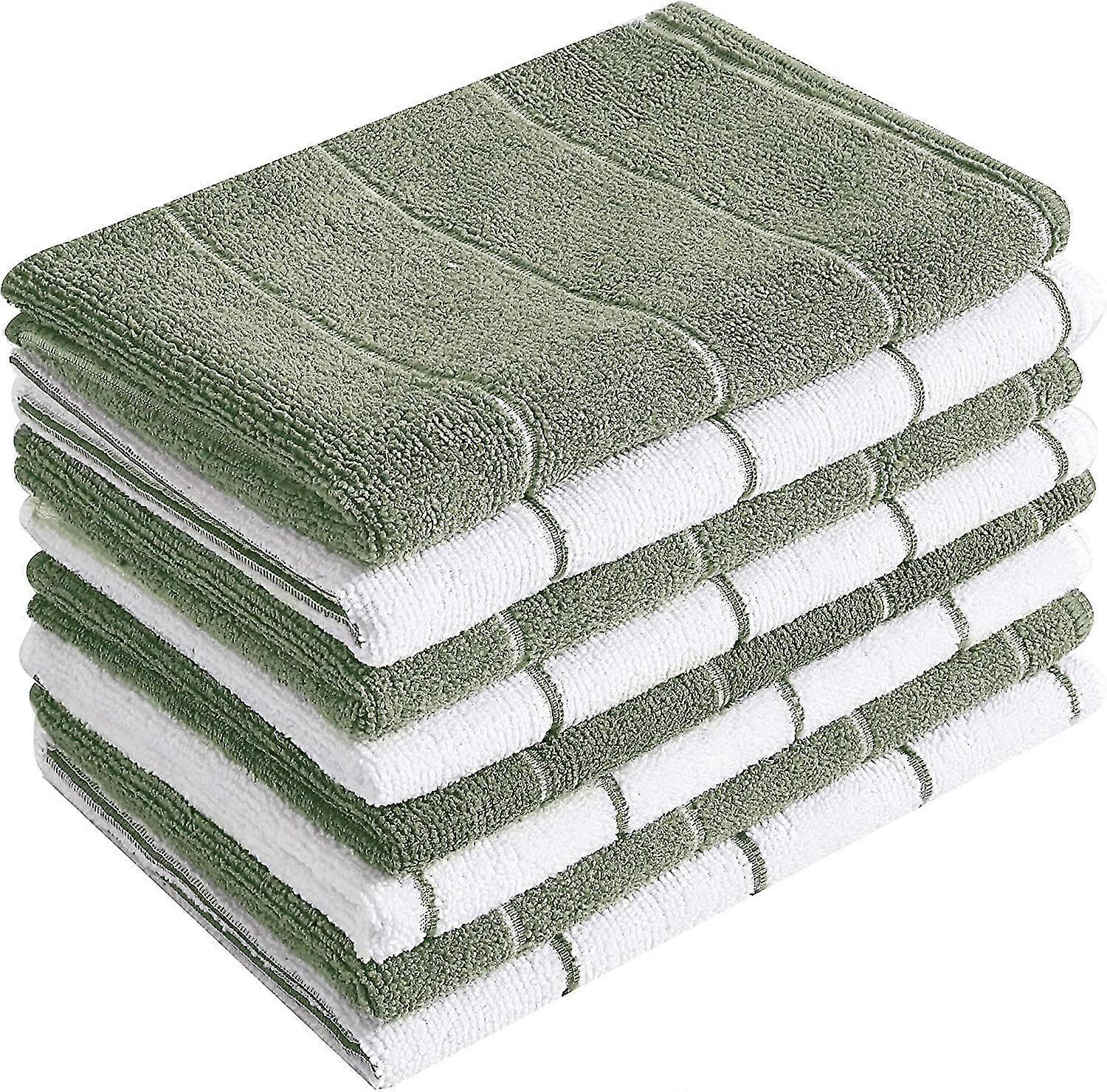 Microfiber Kitchen Towels - Super Absorbent. Soft And Solid Color Dish Towels. 8 Pack (stripe Designed Dark Green