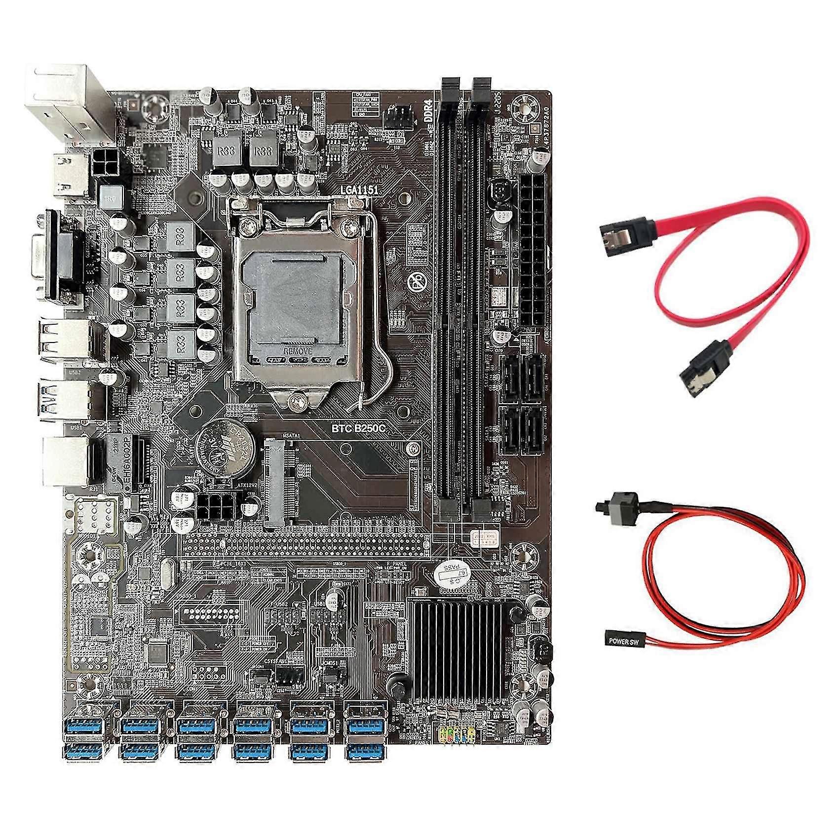 B250c Btc Mining Motherboard+sata Cable+switch Cable 12xpcie To Usb3.0 Graphics Card Slot Lga1151 E
