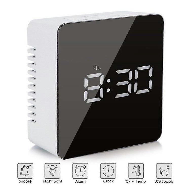 LED Mirror Digital Alarm Clock Square Automatic Battery Powered T