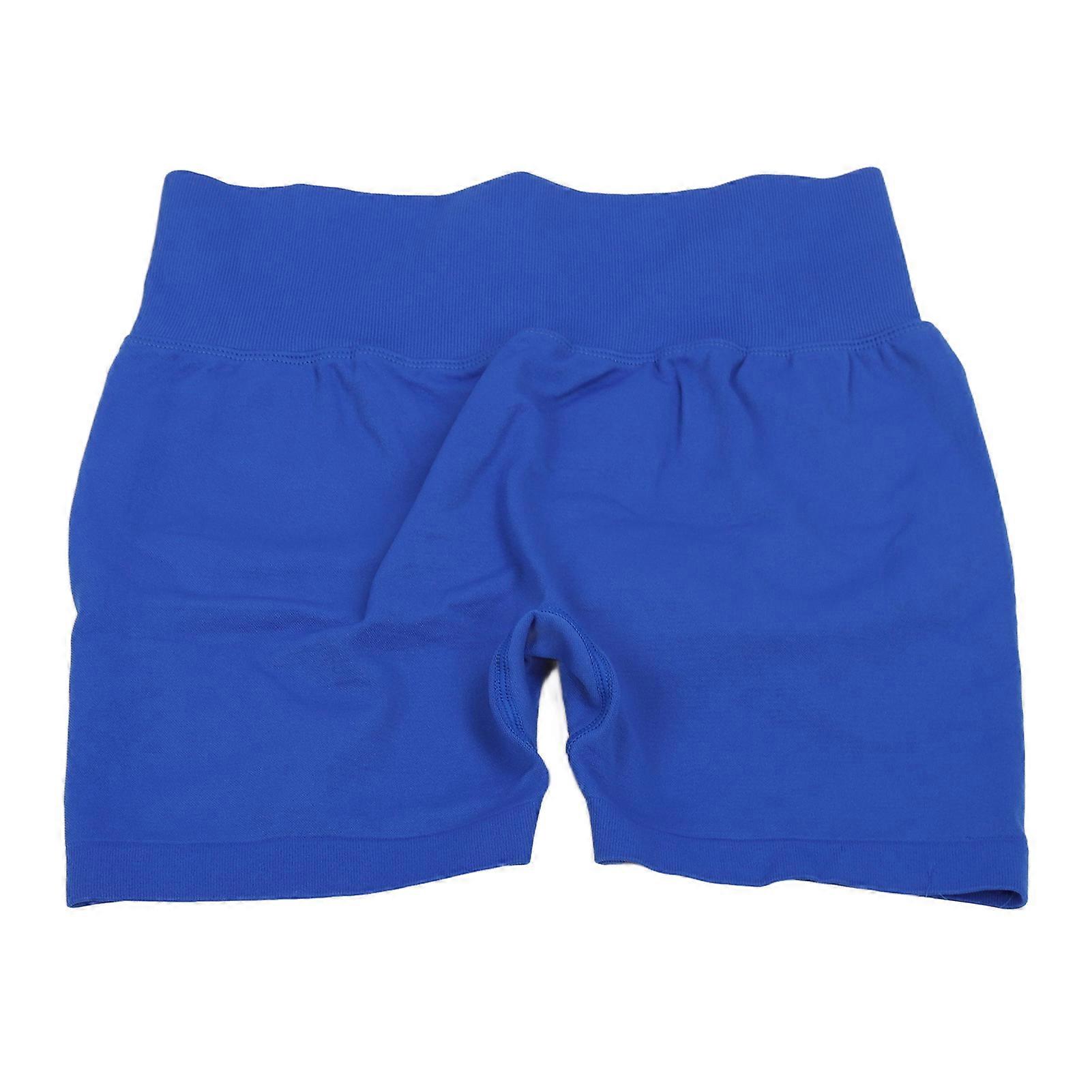 Women High Waist Hip Lift Yoga Shorts Soft Elastic Gym Running Waist Tightening Workout Shorts Blue L