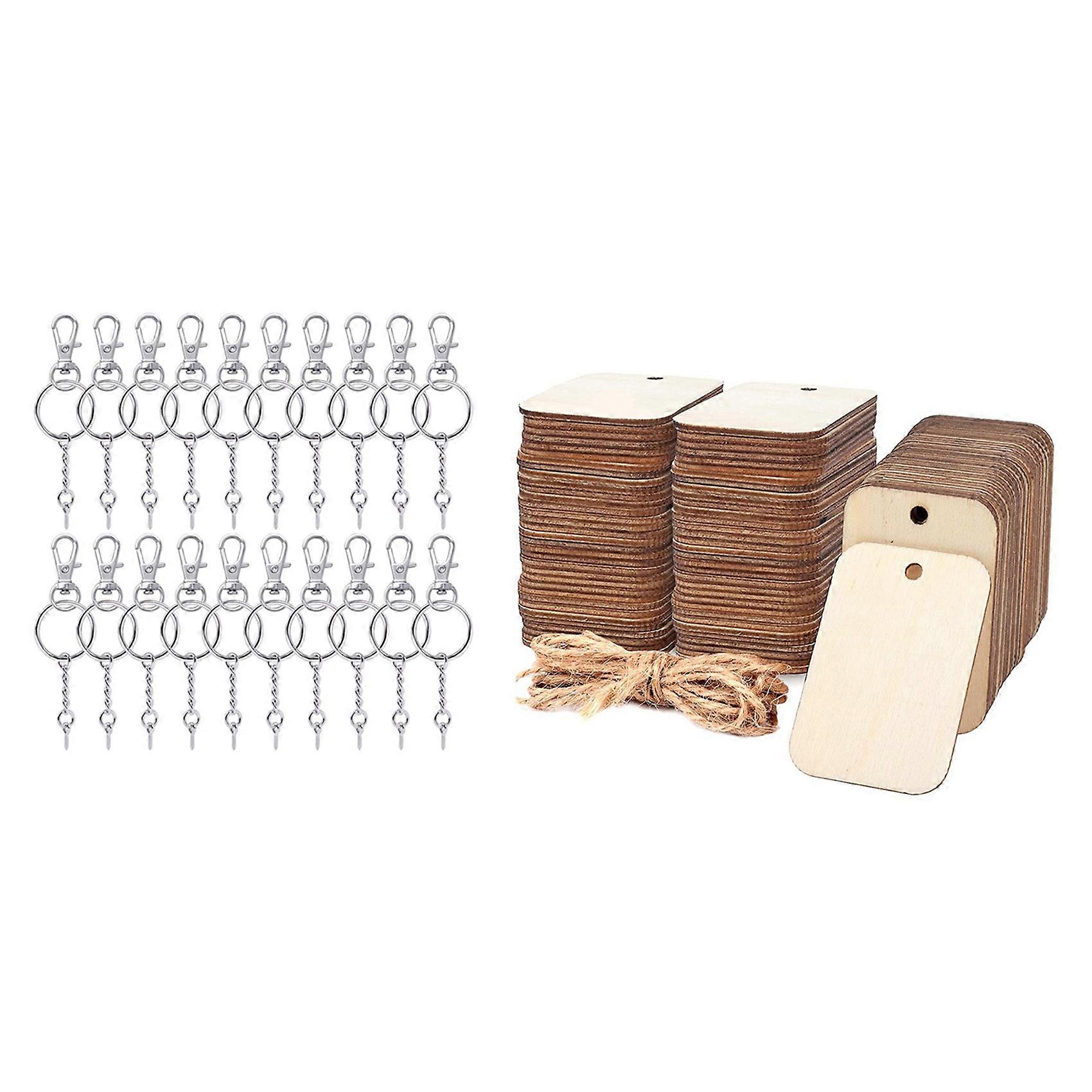 1 Set Snap Hook Lobster Claw Clasp and Key Rings with Screw Eye Pins & 100 Pcs Round Corner Wooden