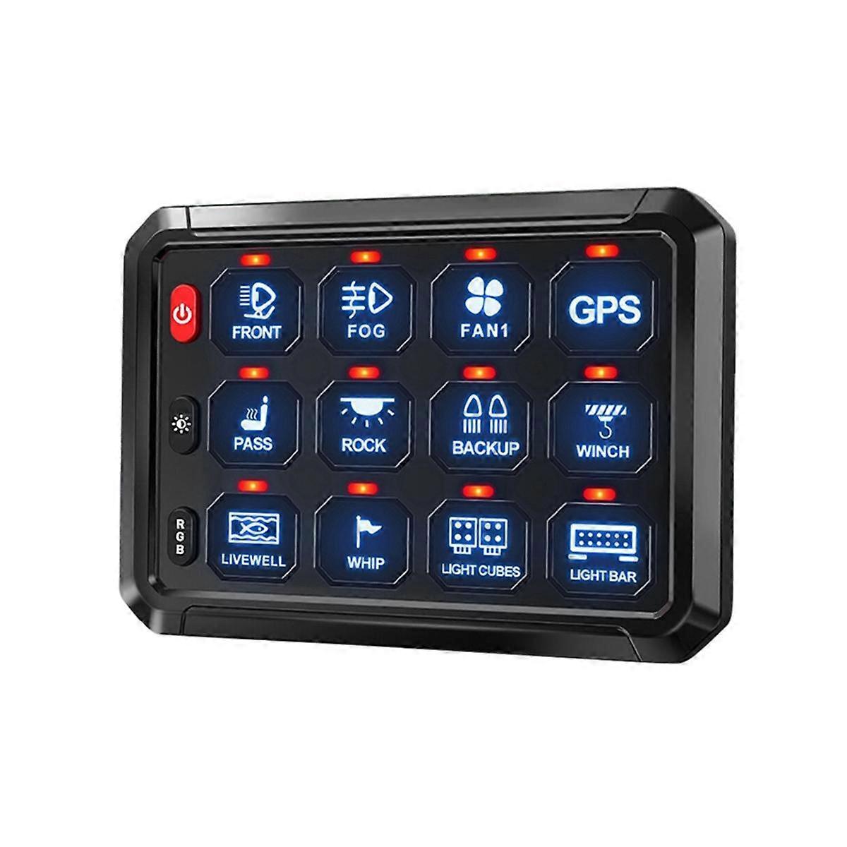 12 Gang Switch Panel Bluetooth RGB Switch Pod 12v Switch Panel for Car Truck Offroad RV Campers Van