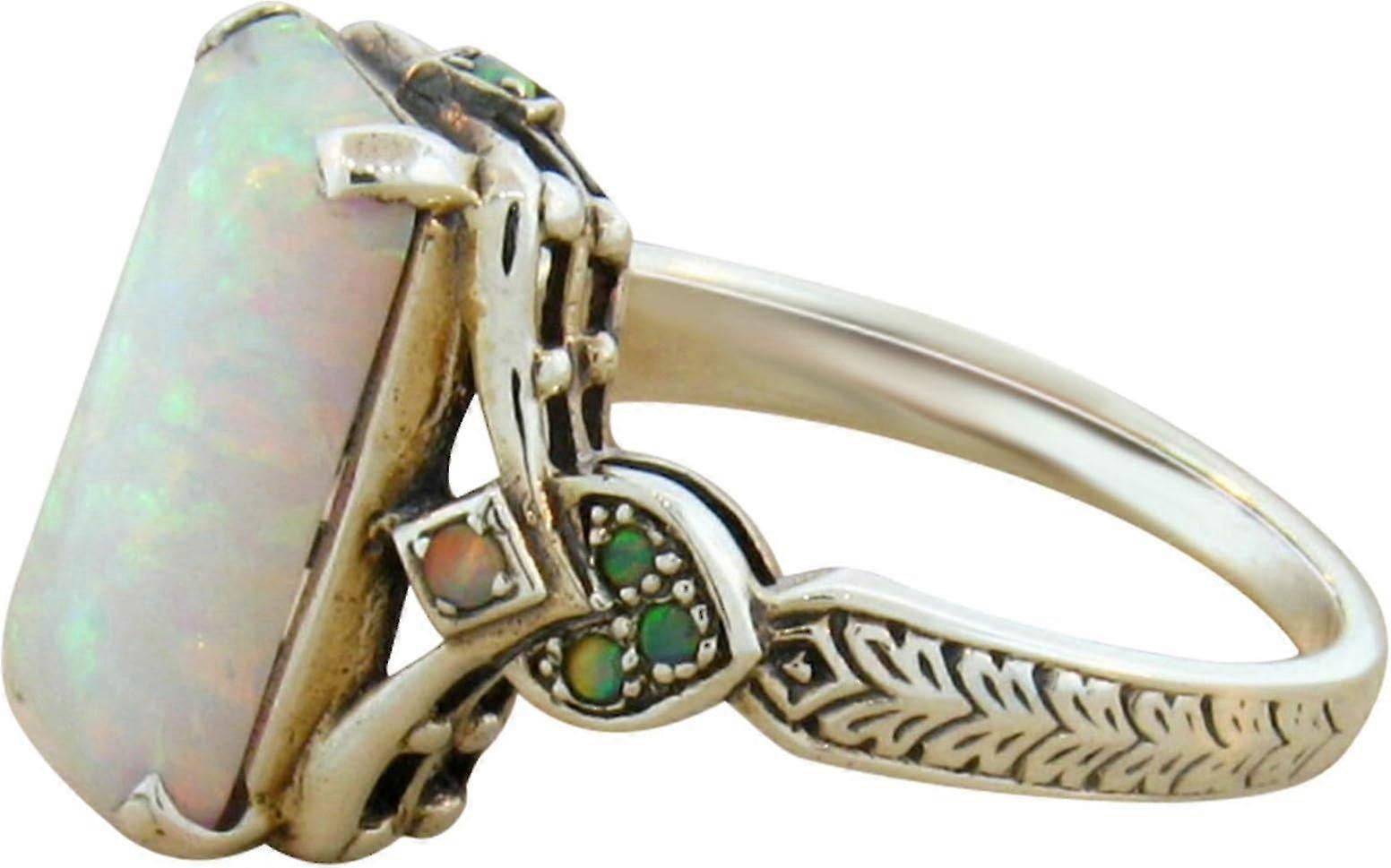 Square White Opal Antique Silver Ring(5)