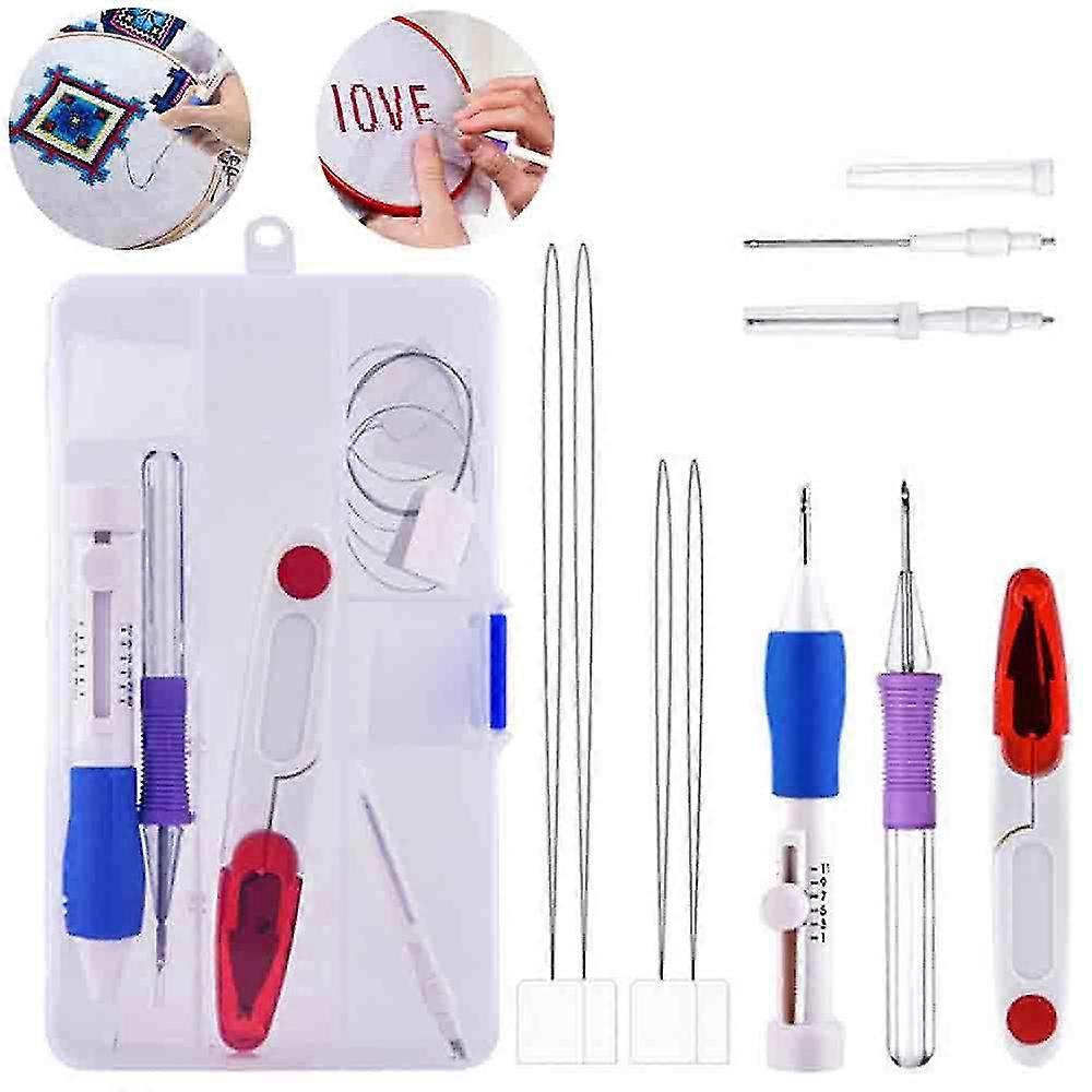 DIY Magic Embroidery Pen Knitting Stitching Tool kit Adjustable Punch Needles Threaders Set