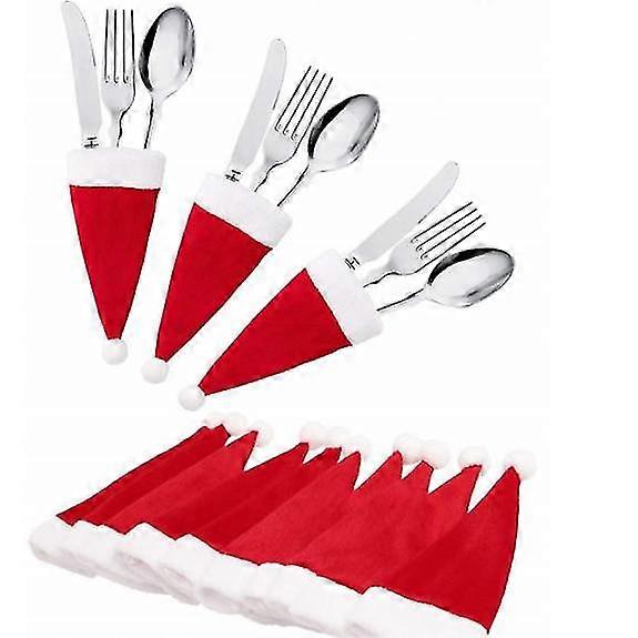 20 Mini Santa Hat Christmas Cutlery Holders For Tableware Decorations