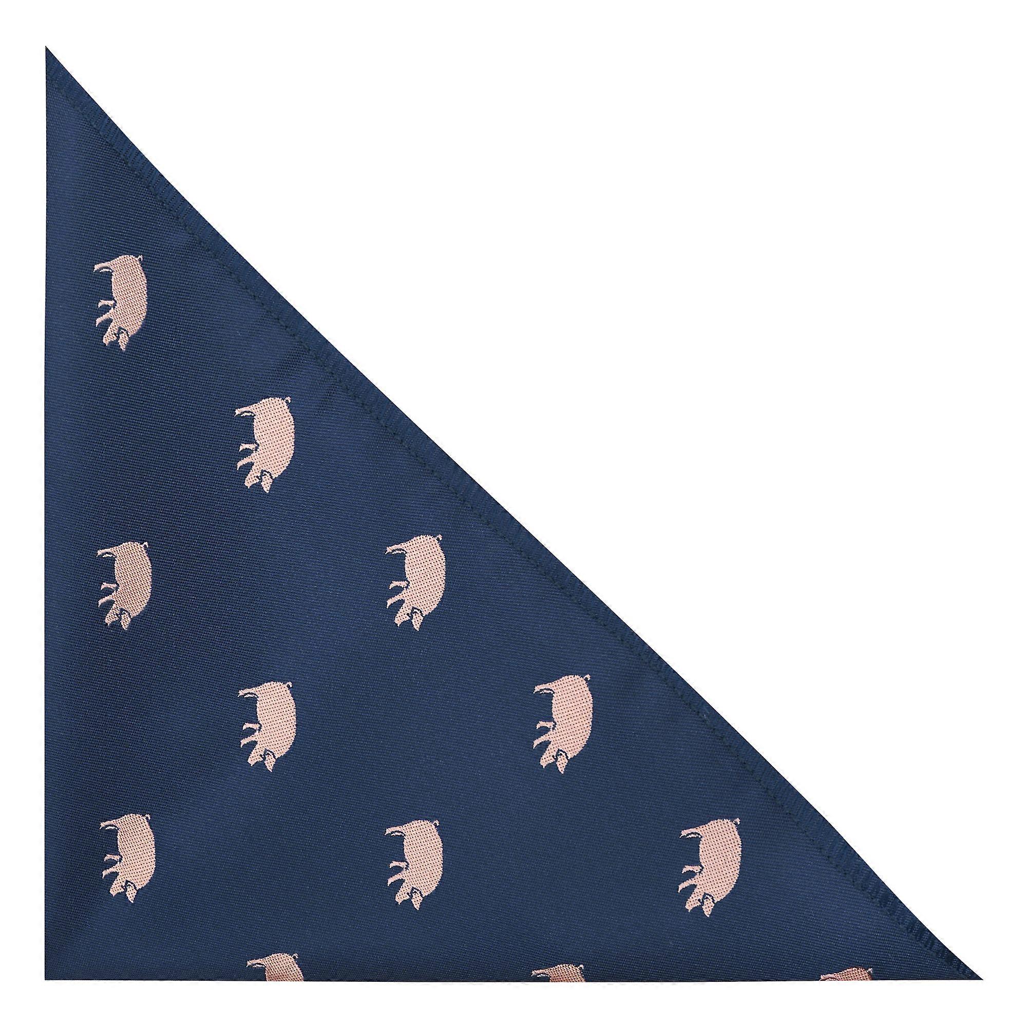 Navy Blue Pig Embroidered Pocket Square