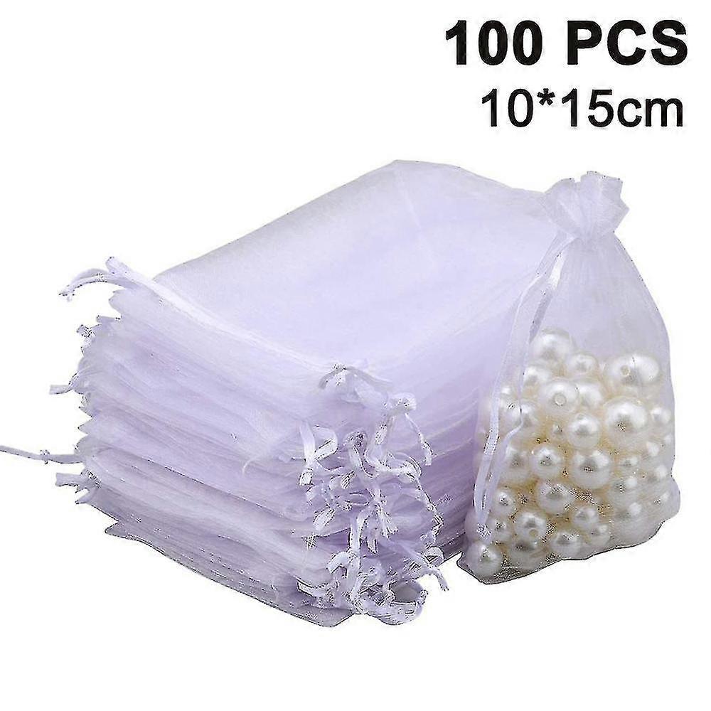 100sts sheer drawstring smycken påsar bröllopsfest jul